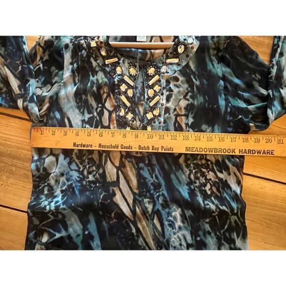 Chico's women's sheer embellished beaded multi color top/blouse. Size 1. - Picture 7 of 10